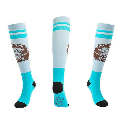 Unisex L/XL compression socks by Hlpmedical featuring a lion design, suitable for nursing, travel, and sports foot care.