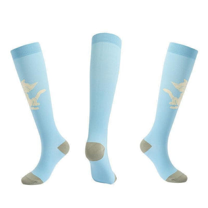 Blue Hlpmedical compression socks in L/XL size, unisex adult travel and sport foot care stocking with supportive compression.