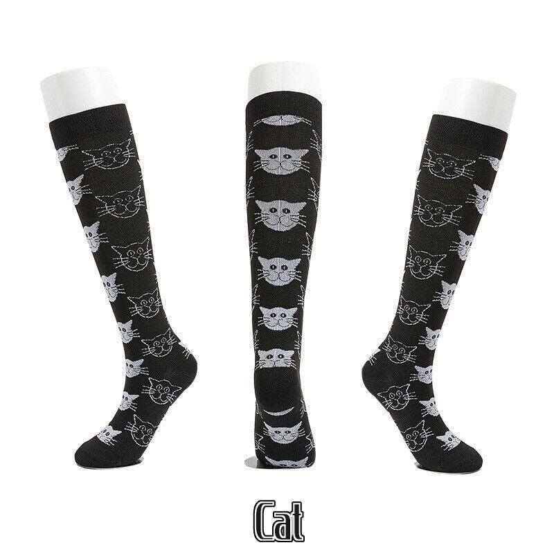 Unisex L/XL compression socks from Hlpmedical featuring a cat design, ideal for travel, nursing, and sport foot care.