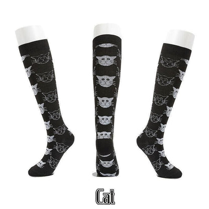 Unisex L/XL compression socks from Hlpmedical featuring a cat design, ideal for travel, nursing, and sport foot care.