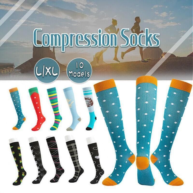 Unisex L/XL compression socks by Hlpmedical featuring a cat design, ideal for nursing, travel, and sport foot care.