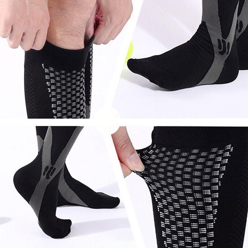 Blue copper compression socks for running and sports, unisex XXL size, designed to reduce fatigue and support foot comfort.