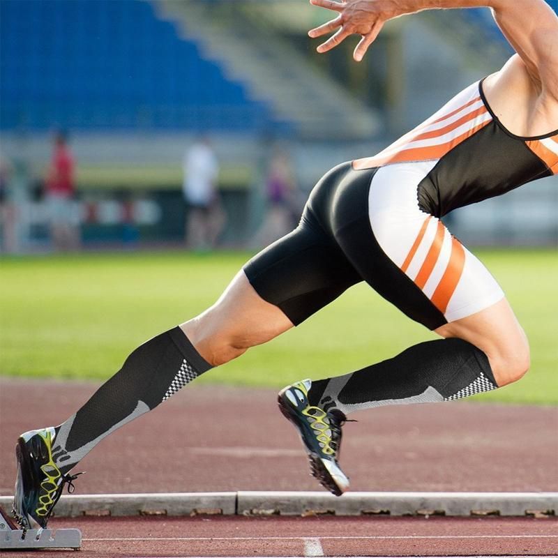 Blue copper compression socks for running and travel, unisex sports support with anti-fatigue design by Hlpmedical.