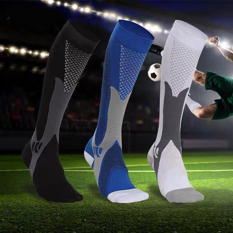 Blue Copper Compression Socks by Hlpmedical for running, travel, and sports, providing anti-fatigue support for unisex XXL foot care.