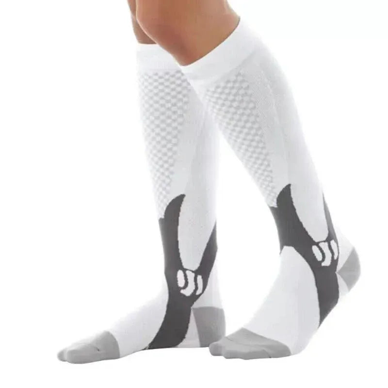 Blue copper compression socks by Hlpmedical for running and travel, designed for anti-fatigue support, unisex, XXL size.