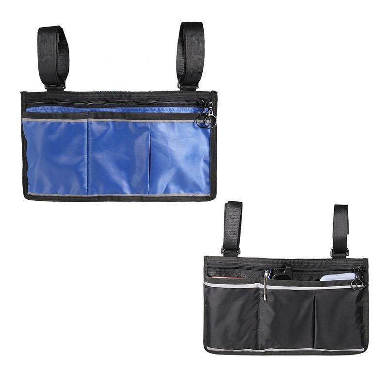 Black waterproof organizer side bag for wheelchairs and walkers by Hlpmedical, designed for easy access and convenience.