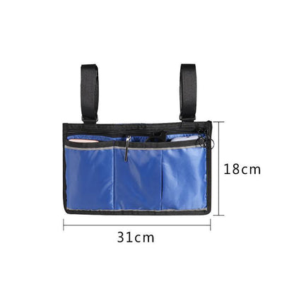 Black waterproof organizer side bag for wheelchairs and walkers, Hlpmedical brand, designed for mobility and accessibility.
