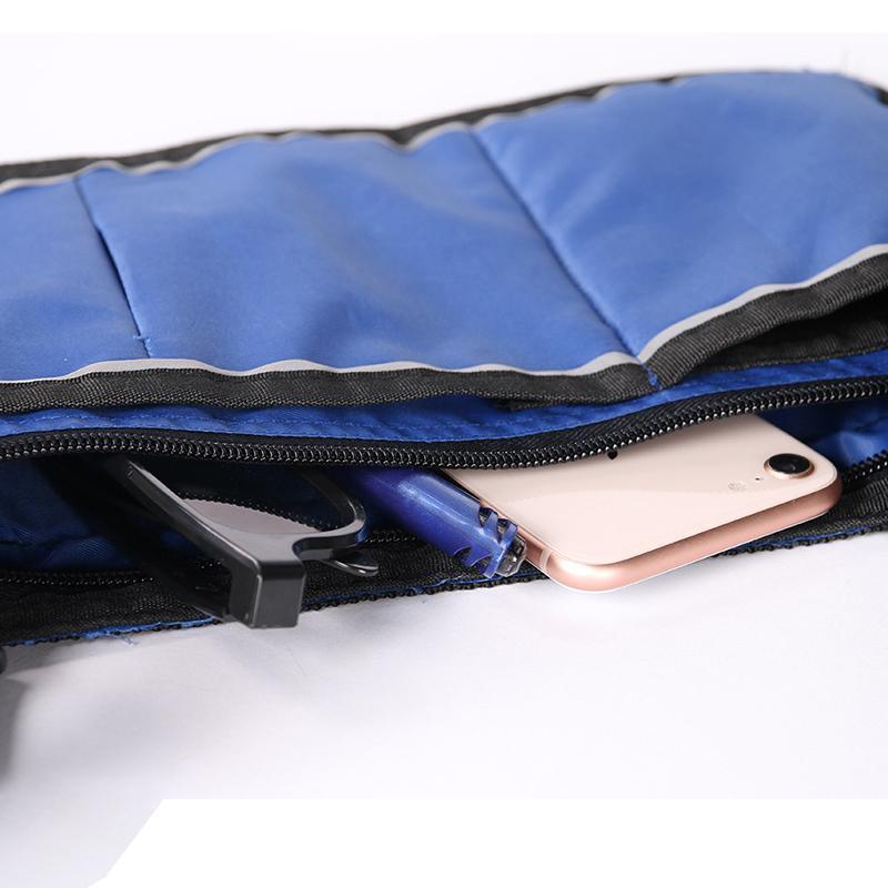 Black waterproof organizer side bag for wheelchairs and walkers, designed by Hlpmedical for mobility and accessibility.