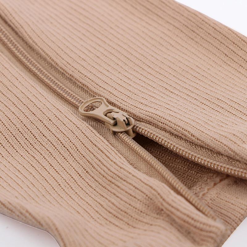 Beige Zip Sox compression socks with zipper, open toe design, knee support, for leg shaping, L/XL size, by Hlpmedical.