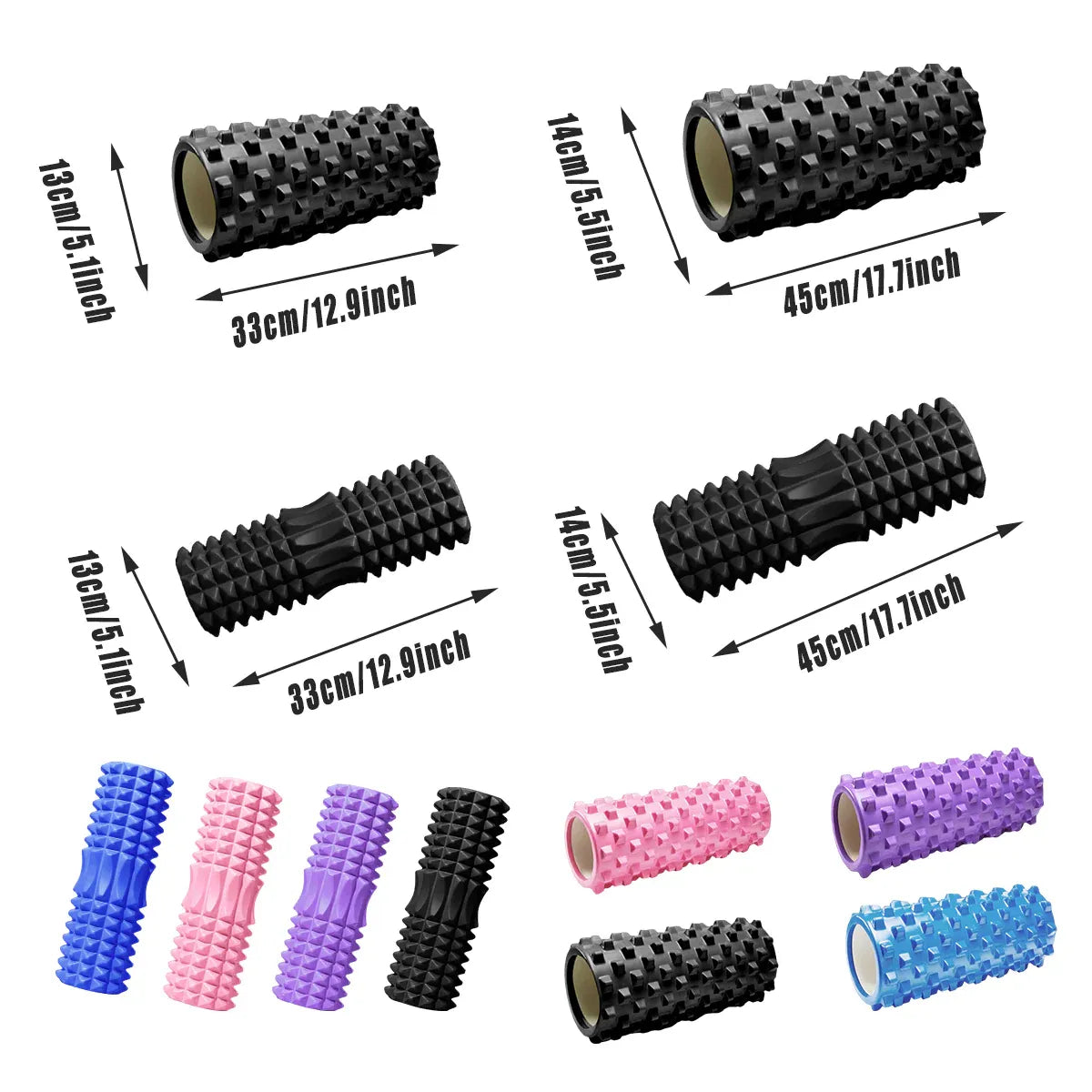 Pink high-density EVA foam roller yoga massage stick by Hlpmedical, 45cm for fitness, exercise, and muscle relief.