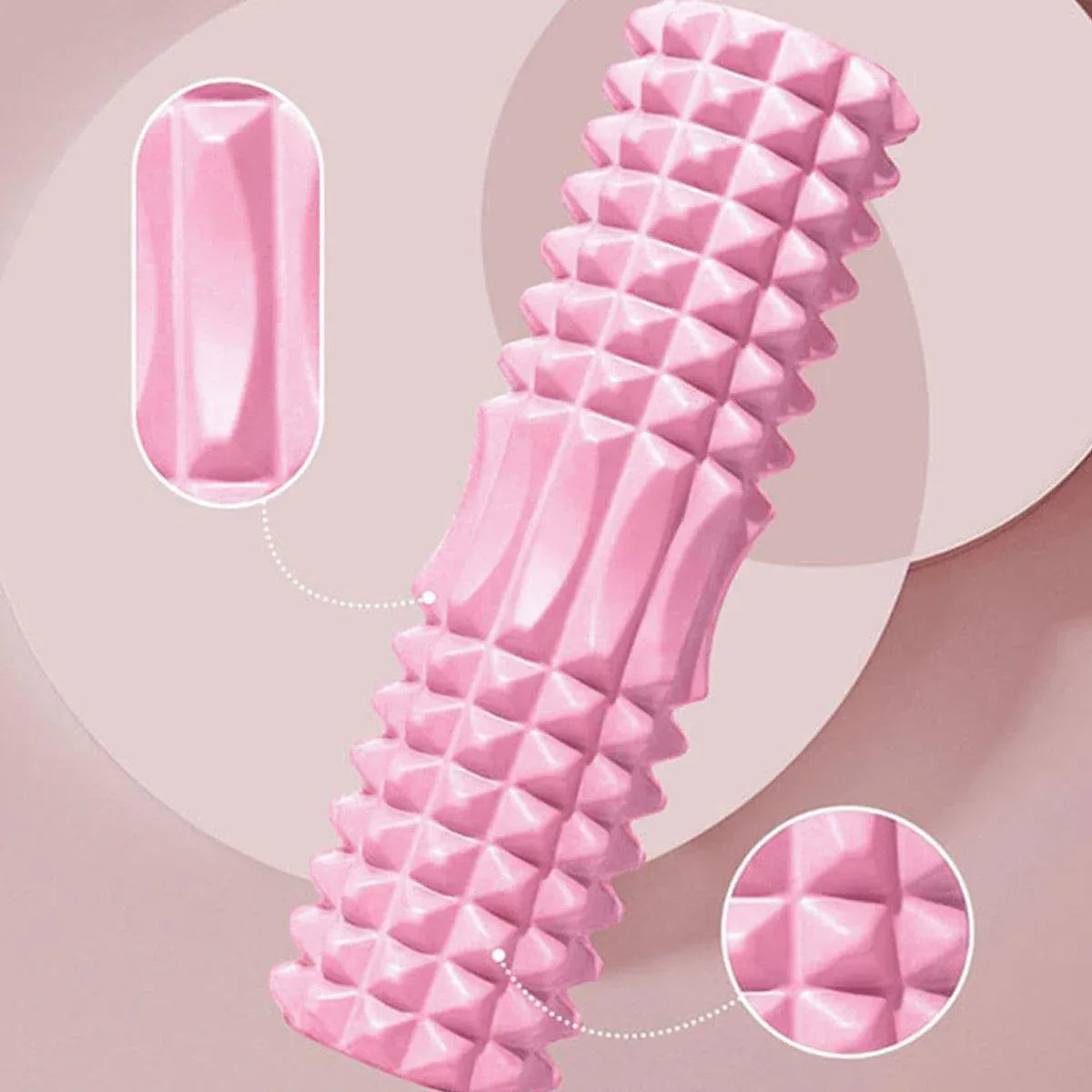 Pink high-density EVA foam roller massage stick by Hlpmedical, 45cm long for yoga and fitness muscle relief.