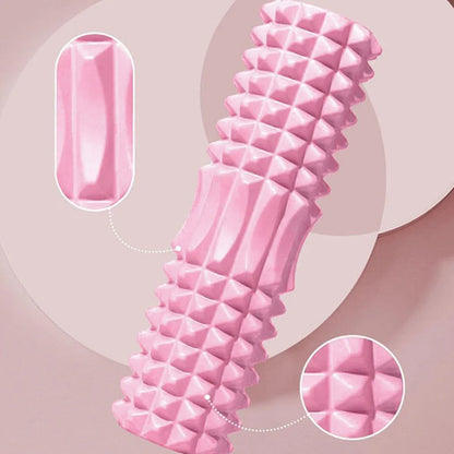 Pink high-density EVA foam roller massage stick by Hlpmedical, 45cm long for yoga and fitness muscle relief.