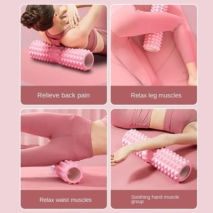 Blue crescent-shaped EVA foam massage stick for yoga and fitness from Hlpmedical, 33cm long for muscle relief and exercise.