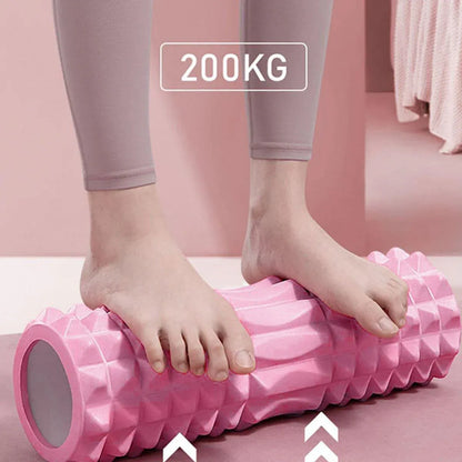 Blue crescent-shaped EVA foam roller massage stick for yoga and fitness, 33cm long, by Hlpmedical.