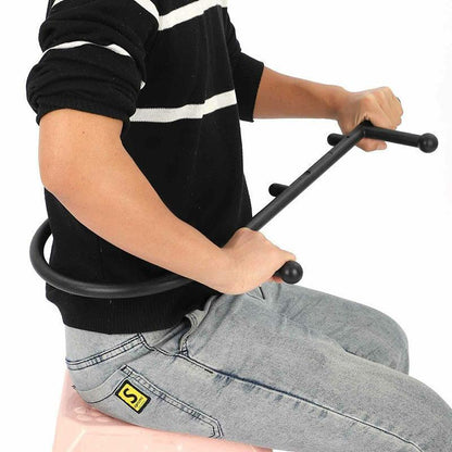 Black S-shaped self-massage tool with trigger point handles for back and body relaxation, by Hlpmedical.