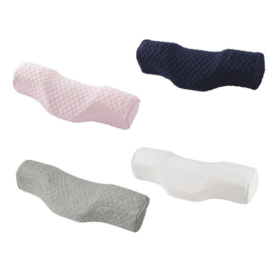 Pink orthopedic memory foam cervical neck pillow for sleep support, featuring slow rebound design for comfortable rest.