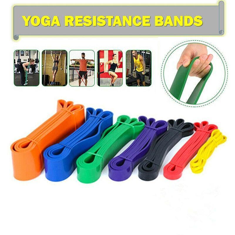 Blue heavy-duty resistance yoga band by Hlpmedical, 125-170 lbs, 64mm x 2080mm, used for workout and fitness exercises.