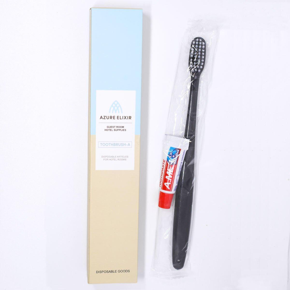 Set of 50 Hlpmedical hotel toiletries toothbrushes and toothpaste for guesthouse travel, designed for oral care and convenience.