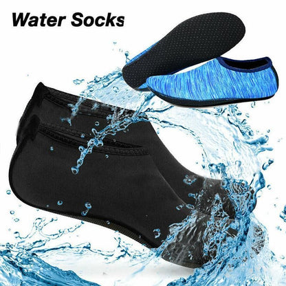 Purple unisex water shoes by Hlpmedical, slip-on aqua socks for swimming, diving, yoga, and water sports, size M.