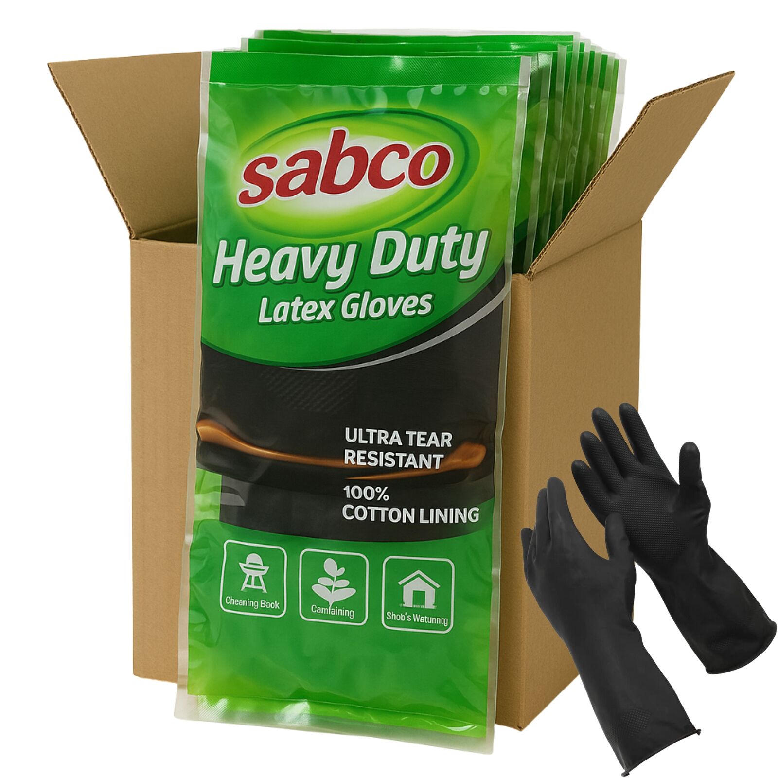96 pairs of Hlpmedical Sabco heavy-duty latex gloves with cotton lining in large size, bulk industrial work safety protective equipment