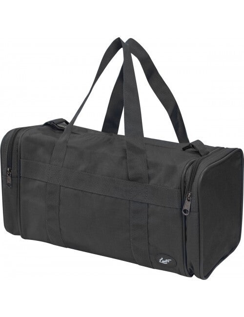 Black 28L foldable duffel bag by Hlpmedical, waterproof polyester, ideal for travel, gym, and sports luggage, shown folded.
