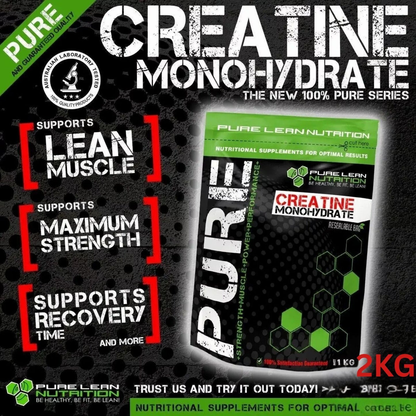 2kg Hlpmedical Creatine Monohydrate powder for gym workouts, HPLC tested micronized supplement for muscle enhancement.