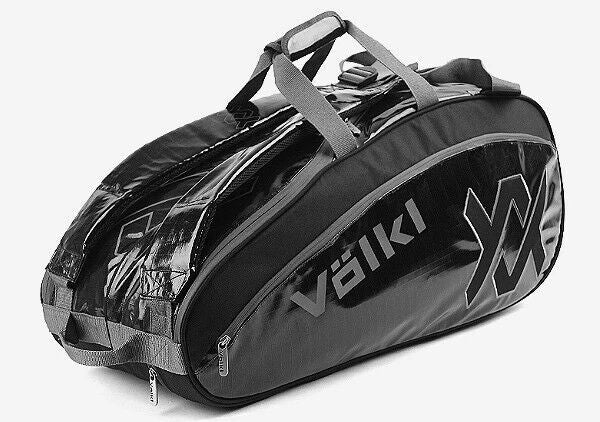 Volkl Primo Combi tennis bag in black and charcoal holding 6-9 racquets, designed for tennis players.