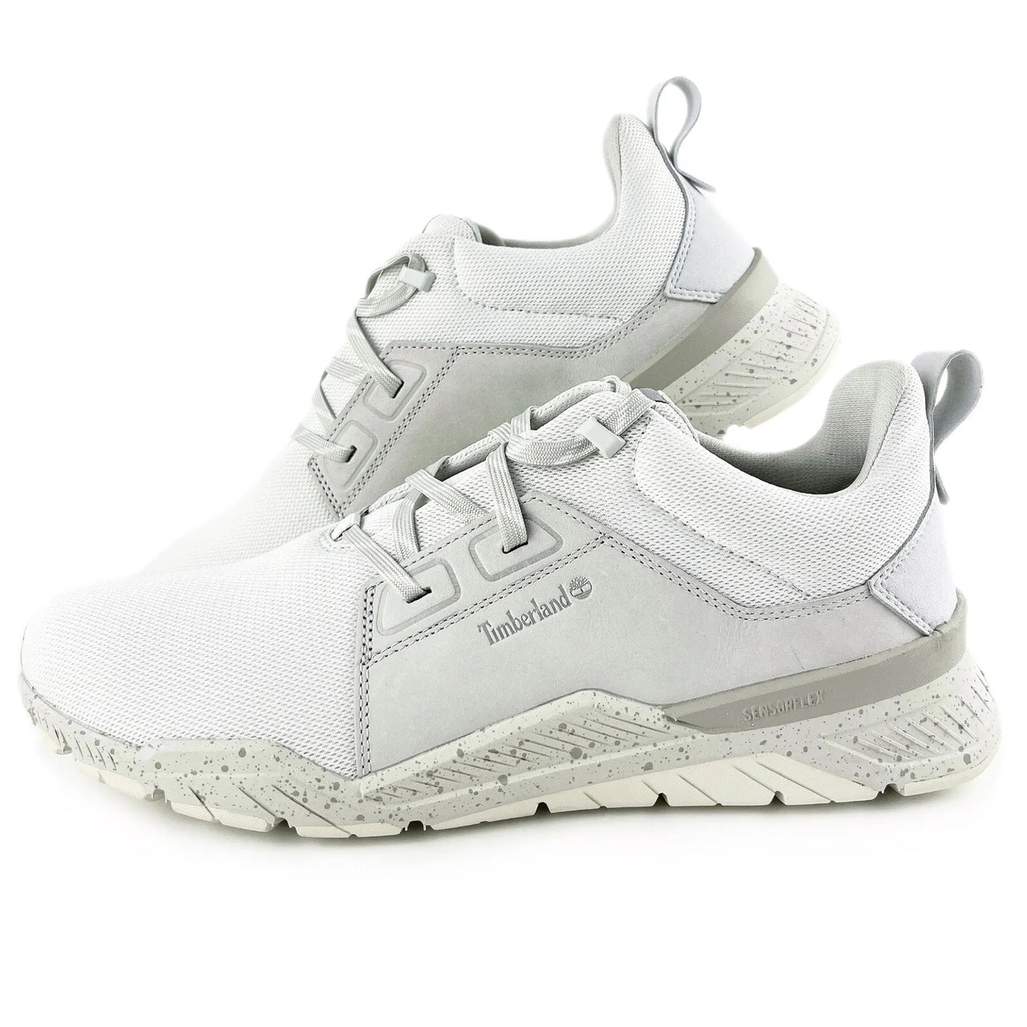 Timberland men's Concrete Trail low cut casual sneakers in light grey with black accents, US size 8W, stylish and comfortable footwear.
