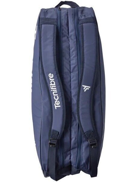 Tecnifibre Tour Endurance 9 racquet tennis bag in navy blue with multiple compartments for tennis, squash, and padel gear.