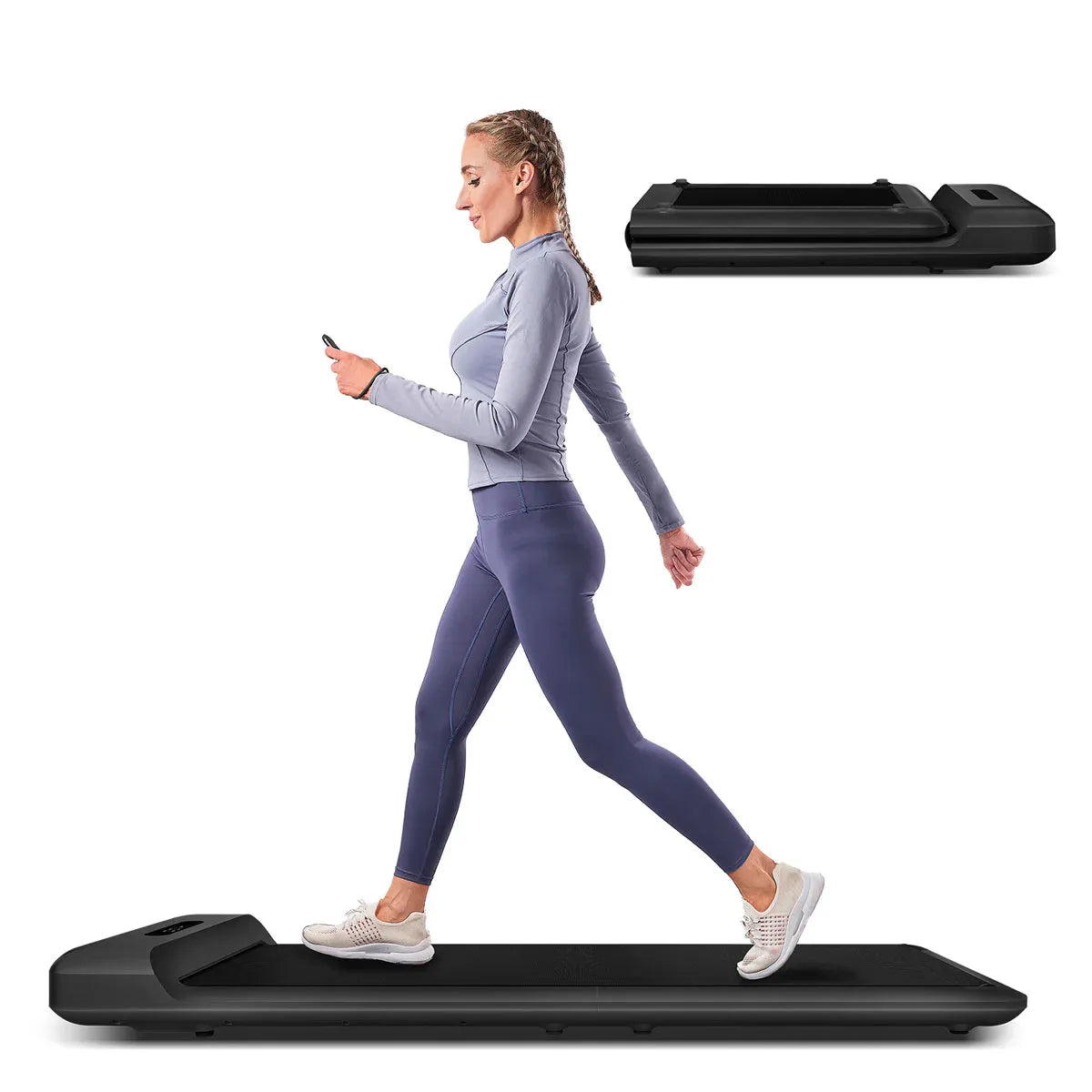 Hlpmedical WalkingPad C2 compact folding treadmill in black, showing the sleek design and control panel for home exercise.