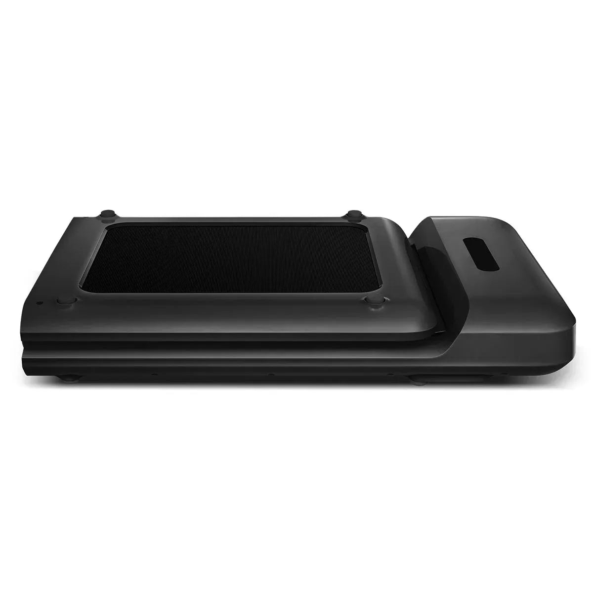 Black Hlpmedical WalkingPad C2 compact folding treadmill for home exercise and fitness, shown folded in a modern setting.
