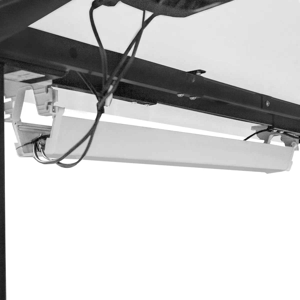 Hlpmedical WalkingPad C2 Treadmill with ErgoDesk standing desk in black and white, featuring a cable management tray for organized workspace.