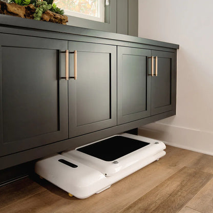Hlpmedical WalkingPad C2 compact folding treadmill in white, shown folded for easy storage and space-saving exercise at home.