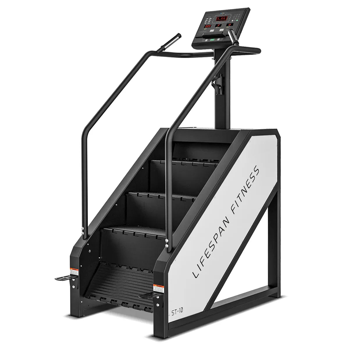 Lifespan Fitness ST-10 Stair Climber machine with three adjustable levels for cardio and lower body workout at the gym.