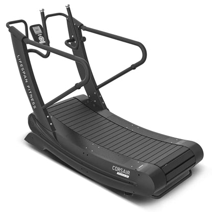 Hlpmedical Lifespan Fitness Corsair FreeRun 105 treadmill with digital console and running belt in a gym setting