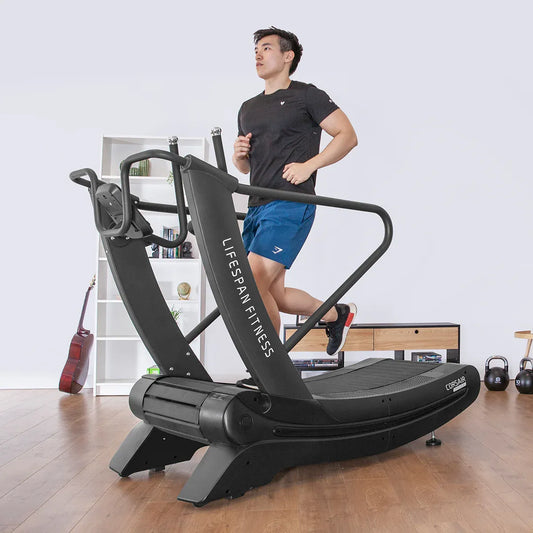 Lifespan Fitness Corsair FreeRun 105 treadmill with digital display, running belt, and control panel for home exercise workouts.