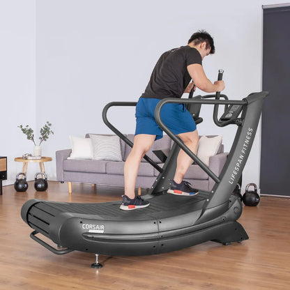 Hlpmedical Lifespan Fitness Corsair FreeRun 105 treadmill with digital display and running belt in a gym setting