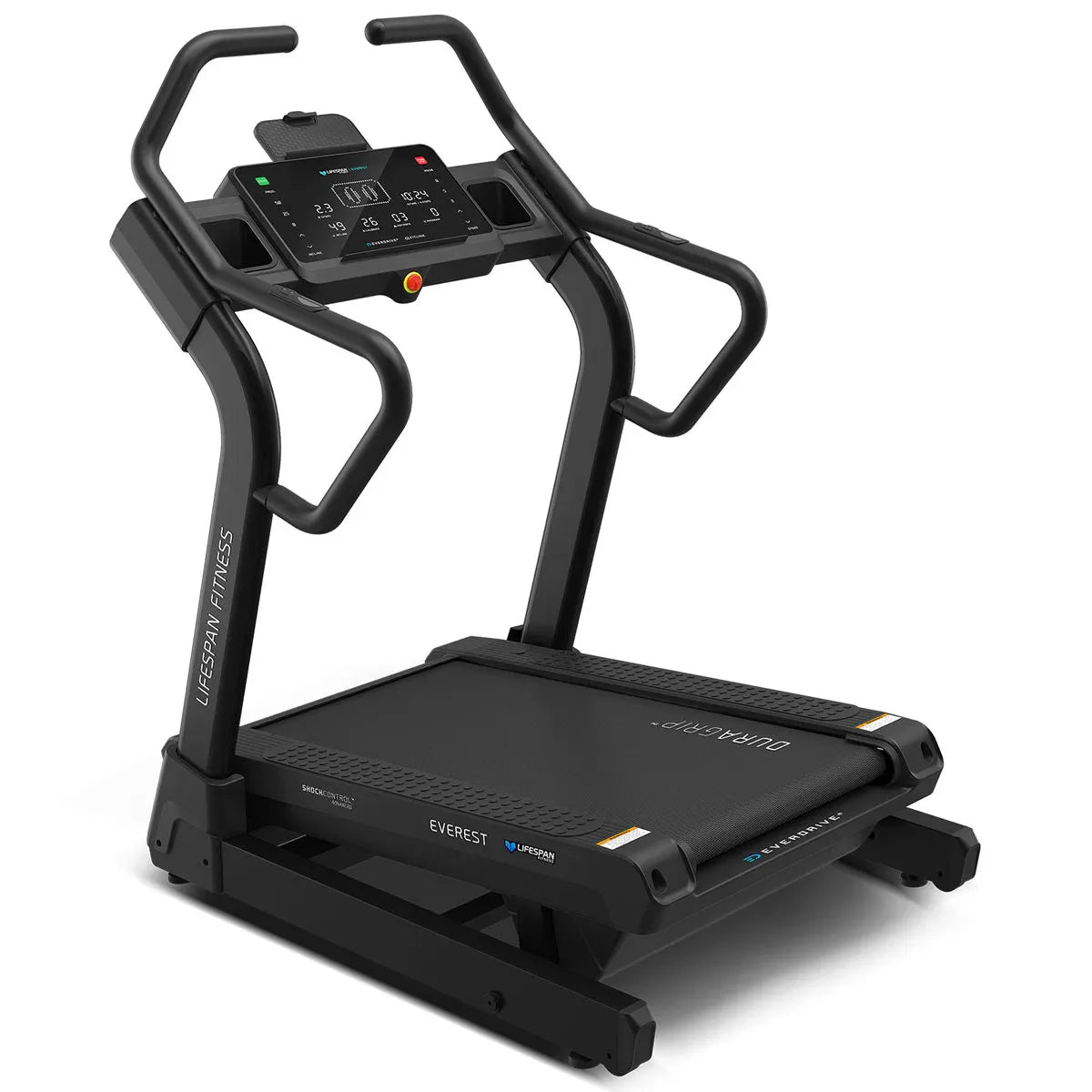 Hlpmedical Lifespan Fitness Everest 3 Ultra High Incline Treadmill for exercise and fitness, showing the running belt and control panel