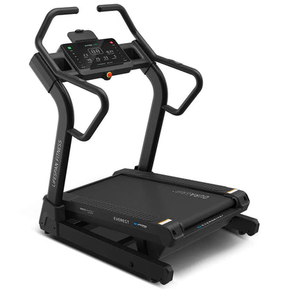 Hlpmedical Lifespan Fitness Everest 3 Ultra High Incline Treadmill for exercise and fitness, showing the running belt and control panel
