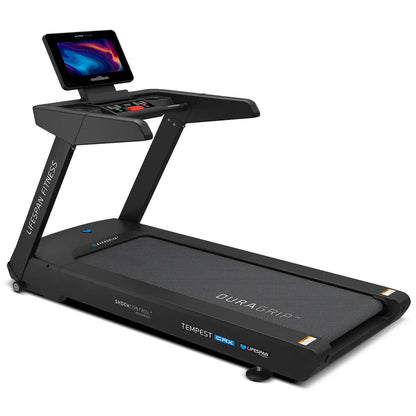 Lifespan Fitness Tempest CRX commercial smart treadmill with 15.6-inch TFT touch display and sturdy design for intense workouts.