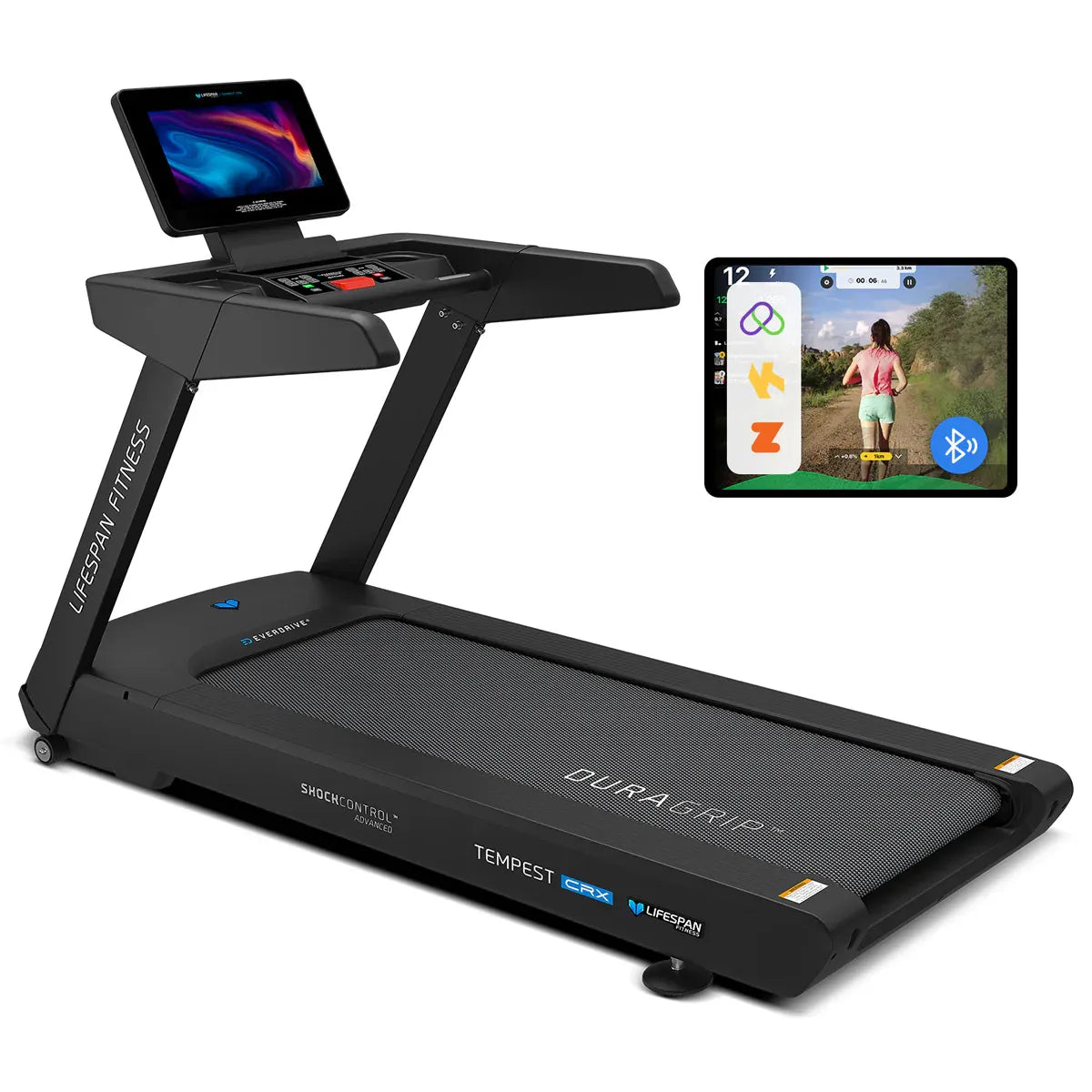 Hlpmedical Lifespan Fitness Tempest CRX commercial smart treadmill with 15.6" TFT touch display for cardio workouts