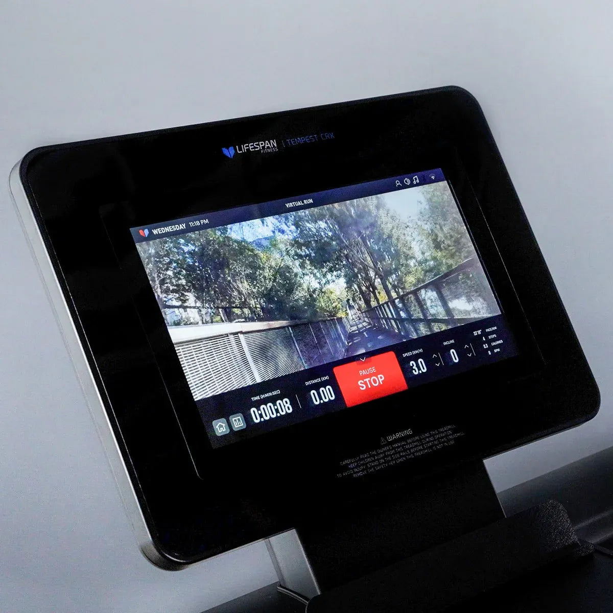Hlpmedical Lifespan Fitness Tempest CRX commercial smart treadmill with 15.6-inch TFT touch display and modern design.