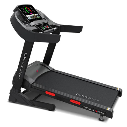 Hlpmedical Lifespan Fitness Torque 4 treadmill with digital display and sturdy running belt for cardio workouts.