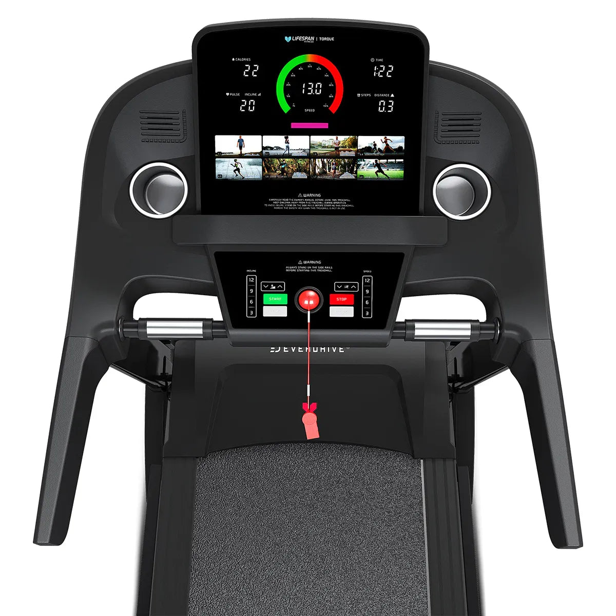 Hlpmedical Lifespan Fitness Torque 4 treadmill for exercise and gym workouts, featuring a sturdy running deck and digital display.