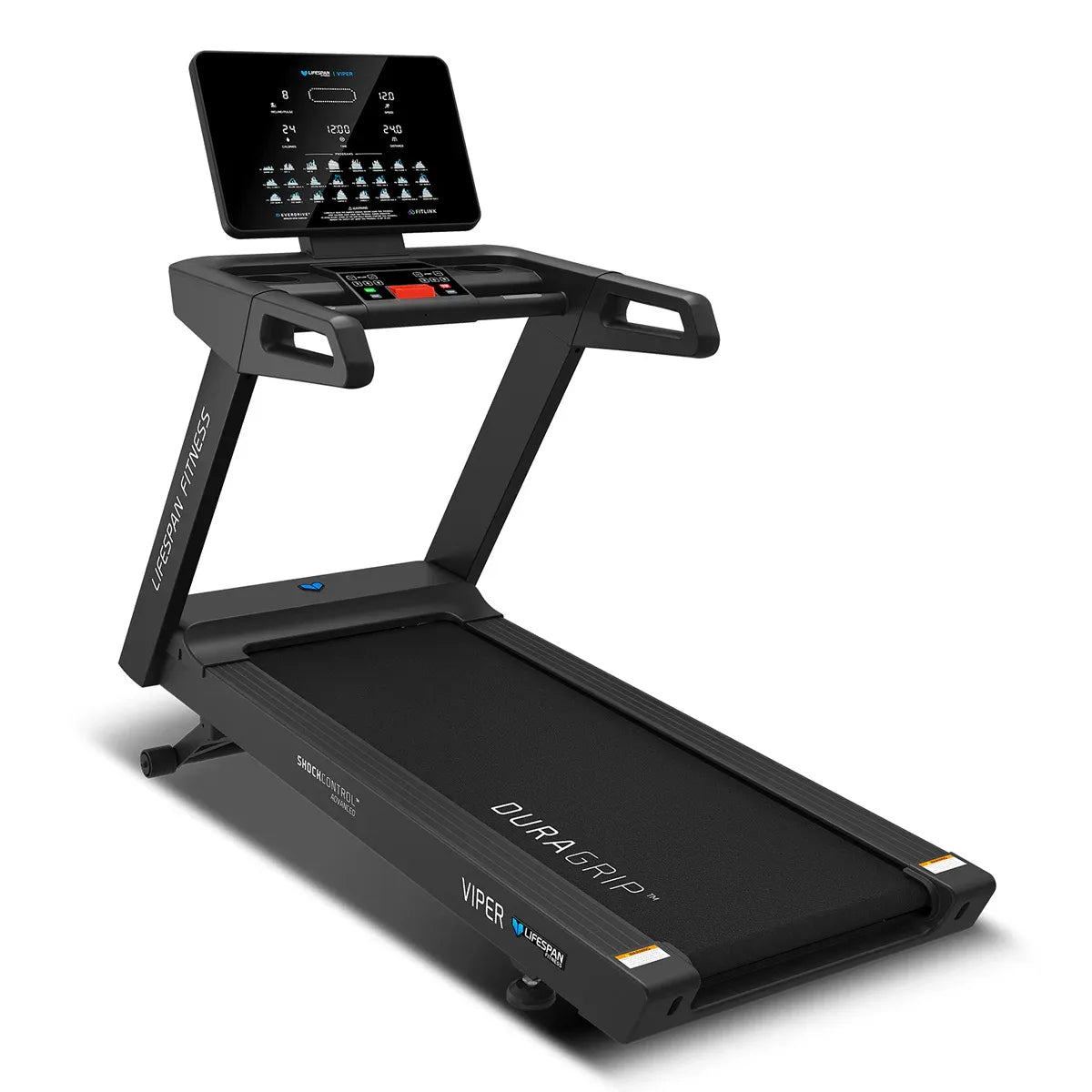 Hlpmedical Lifespan Fitness Viper M4 treadmill with digital display, running belt, and control panel for cardio workouts