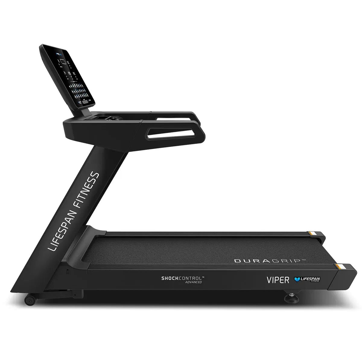 Hlpmedical Lifespan Fitness Viper M4 treadmill for exercise with digital display and sturdy running surface in a gym setting.