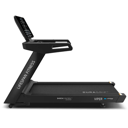 Hlpmedical Lifespan Fitness Viper M4 treadmill for exercise with digital display and sturdy running surface in a gym setting.