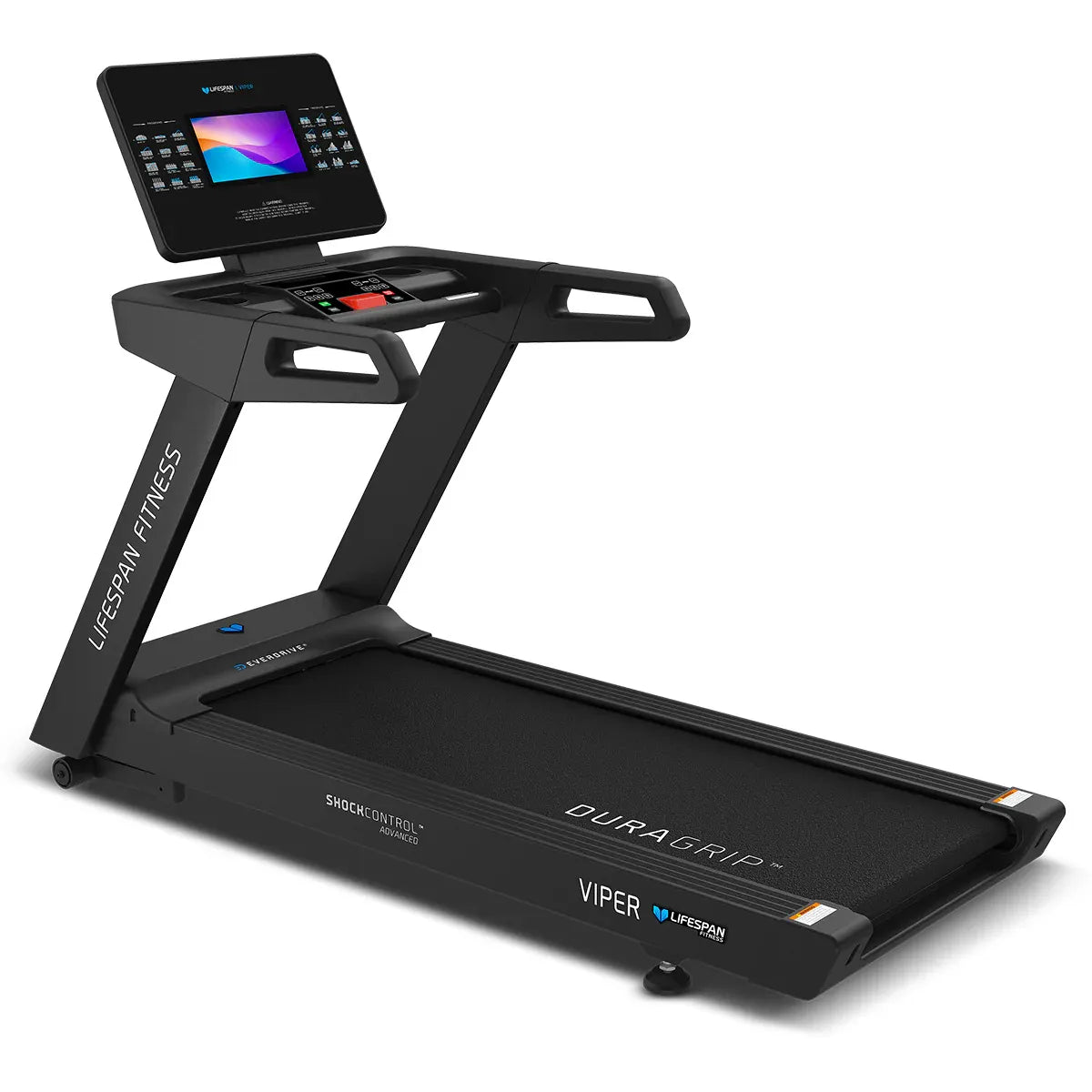 Lifespan Fitness Viper 5 Smart Treadmill with digital display and safety handrails for home exercise and cardio workouts.