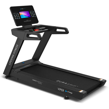 Lifespan Fitness Viper 5 Smart Treadmill with digital display and safety handrails for home exercise and cardio workouts.