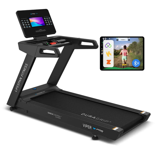 Hlpmedical Lifespan Fitness Viper 5 smart treadmill with digital display, running belt, and control panel for home gym workouts